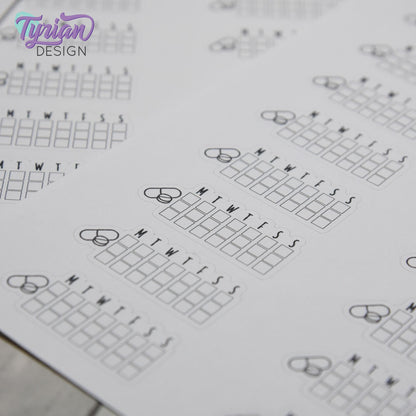 Medicine Tracker Sticker | Weekly  Tracker | 1.6" x .7" each | 16 stickers | Font Charley