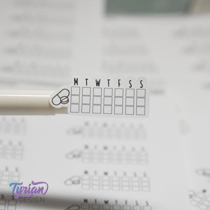 Medicine Tracker Sticker | Weekly  Tracker | 1.6" x .7" each | 16 stickers | Font Charley