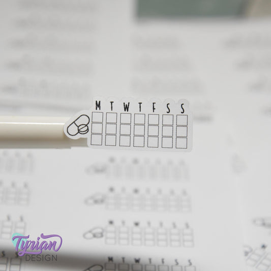 Medicine Tracker Sticker | Weekly  Tracker | 1.6" x .7" each | 16 stickers | Font Charley