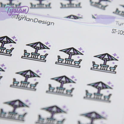 Outdoor Time Stickers | Deck Furniture Stickers | 16 Stickers  | .7" x .73" each | 3.5 x 4.5" Sheet | White or Clear Matte