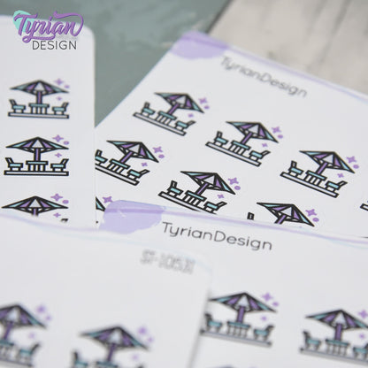 Outdoor Time Stickers | Deck Furniture Stickers | 16 Stickers  | .7" x .73" each | 3.5 x 4.5" Sheet | White or Clear Matte