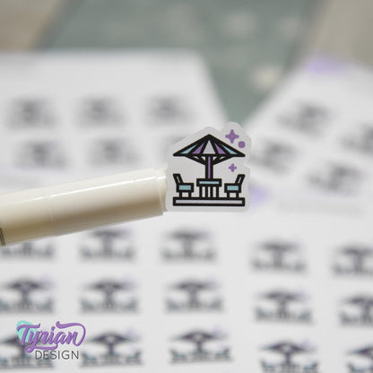 Outdoor Time Stickers | Deck Furniture Stickers | 16 Stickers  | .7" x .73" each | 3.5 x 4.5" Sheet | White or Clear Matte