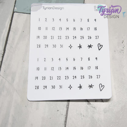 Minimalist Date Stickers | Cole Font | 1–31 Numbers and Accents