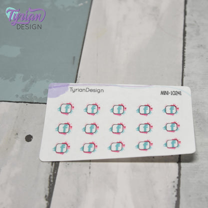 Mini Facebook Stickers | Mini Sheet of Social Media | 15 Stickers | .5 x .46" each | 3.375" x 2.125" Mini Sheet | White or Clear Matte