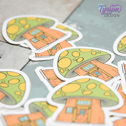 Mushroom House Vinyl Sticker | High quality weather proof vinyl | 1.8 x 2" | Fairy House Sticker| Little House sticker | Tumbler  Sticker