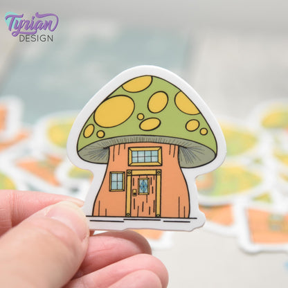 Mushroom House Vinyl Sticker | High quality weather proof vinyl | 1.8 x 2" | Fairy House Sticker| Little House sticker | Tumbler  Sticker
