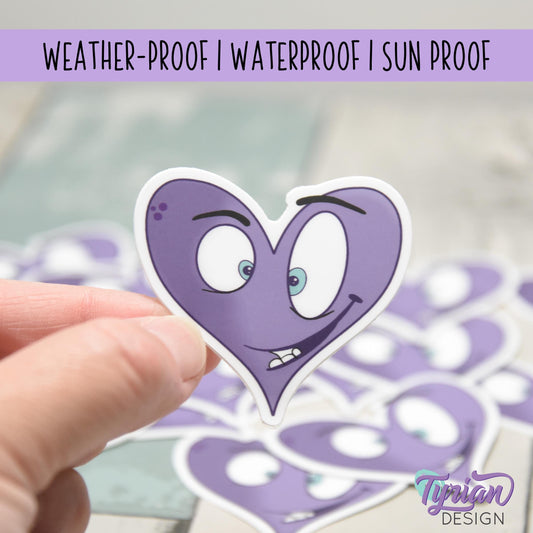 Crazy Heart Vinyl Sticker | Purple Heart Sticker | Sticker is high quality weather proof vinyl | 2 x 2 inch