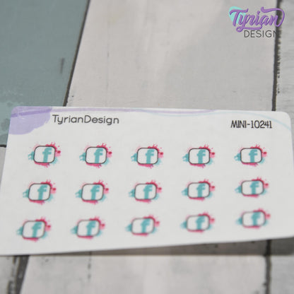 Mini Facebook Stickers | Mini Sheet of Social Media | 15 Stickers | .5 x .46" each | 3.375" x 2.125" Mini Sheet | White or Clear Matte