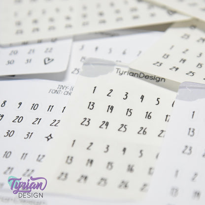 Tiny Date Stickers | 64 stickers | .26" H x .23" W max