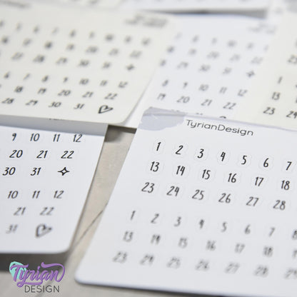 Tiny Date Stickers | 64 stickers | .26" H x .23" W max