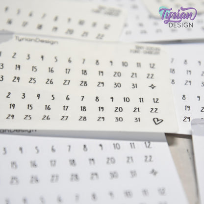 Tiny Date Stickers | 64 stickers | .26" H x .23" W max