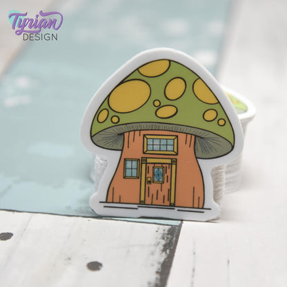 Mushroom House Vinyl Sticker | High quality weather proof vinyl | 1.8 x 2" | Fairy House Sticker| Little House sticker | Tumbler  Sticker