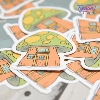 Mushroom House Vinyl Sticker | High quality weather proof vinyl | 1.8 x 2" | Fairy House Sticker| Little House sticker | Tumbler  Sticker