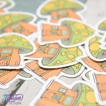Mushroom House Vinyl Sticker | High quality weather proof vinyl | 1.8 x 2" | Fairy House Sticker| Little House sticker | Tumbler  Sticker