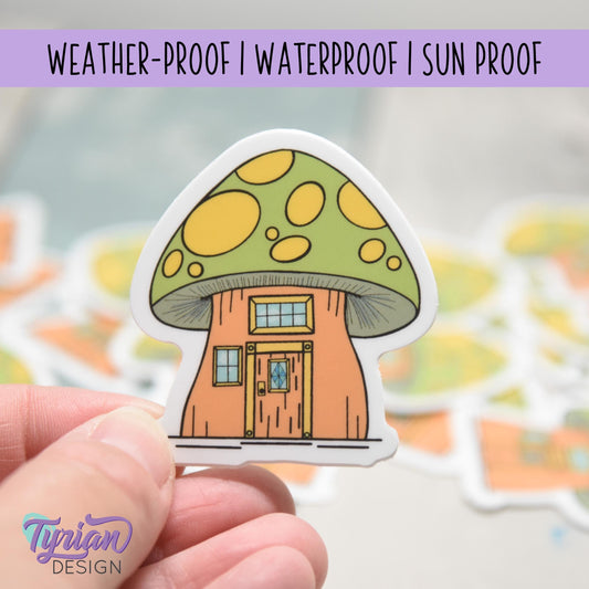 Mushroom House Vinyl Sticker | High quality weather proof vinyl | 1.8 x 2" | Fairy House Sticker| Little House sticker | Tumbler  Sticker