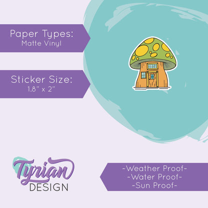 Mushroom House Vinyl Sticker | High quality weather proof vinyl | 1.8 x 2" | Fairy House Sticker| Little House sticker | Tumbler  Sticker