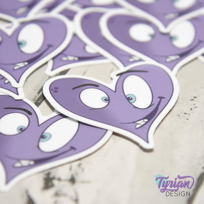 Crazy Heart Vinyl Sticker | Purple Heart Sticker | Sticker is high quality weather proof vinyl | 2 x 2 inch