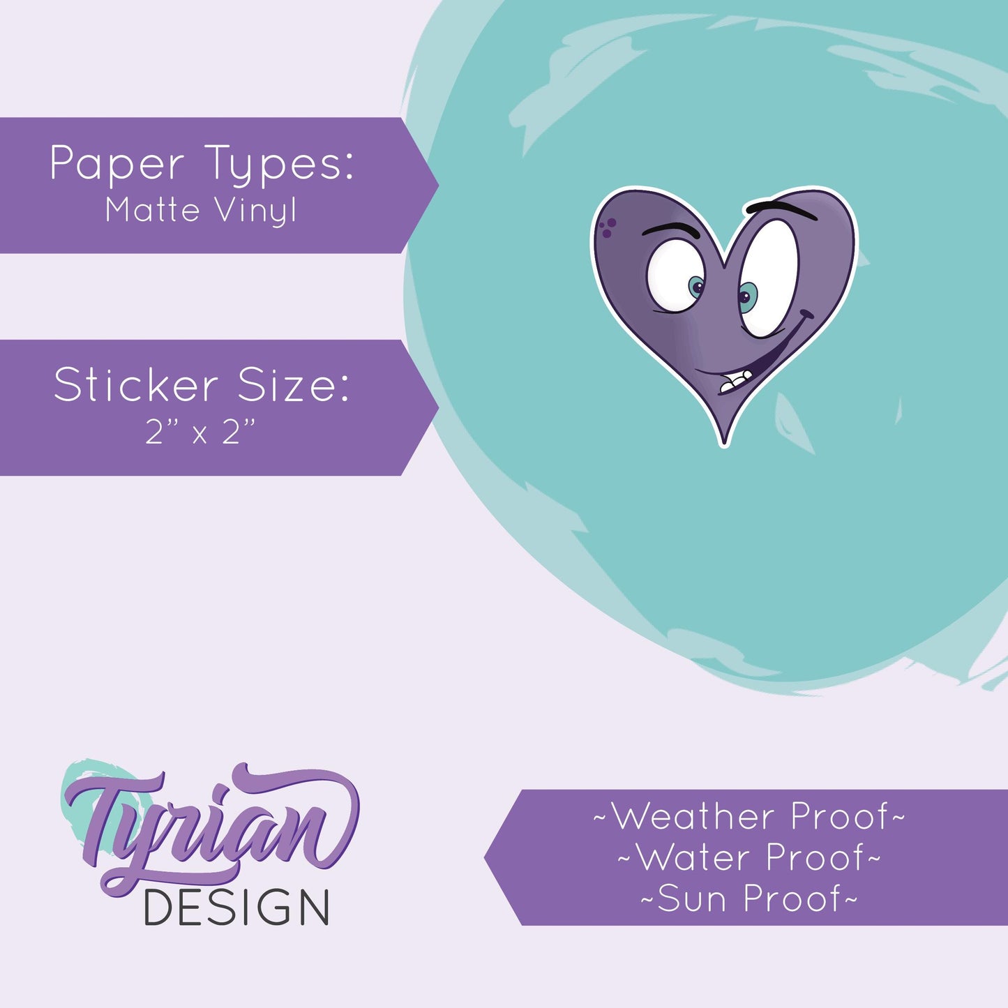 Crazy Heart Vinyl Sticker | Purple Heart Sticker | Sticker is high quality weather proof vinyl | 2 x 2 inch