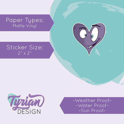 Crazy Heart Vinyl Sticker | Purple Heart Sticker | Sticker is high quality weather proof vinyl | 2 x 2 inch