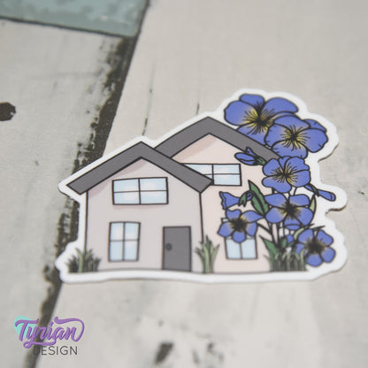 Violet House Vinyl Sticker | High quality weather proof vinyl | 2"x 2" | House Sticker| Little House | Tumbler Sticker | Violet Flower