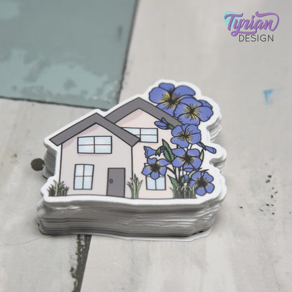 Violet House Vinyl Sticker | High quality weather proof vinyl | 2"x 2" | House Sticker| Little House | Tumbler Sticker | Violet Flower