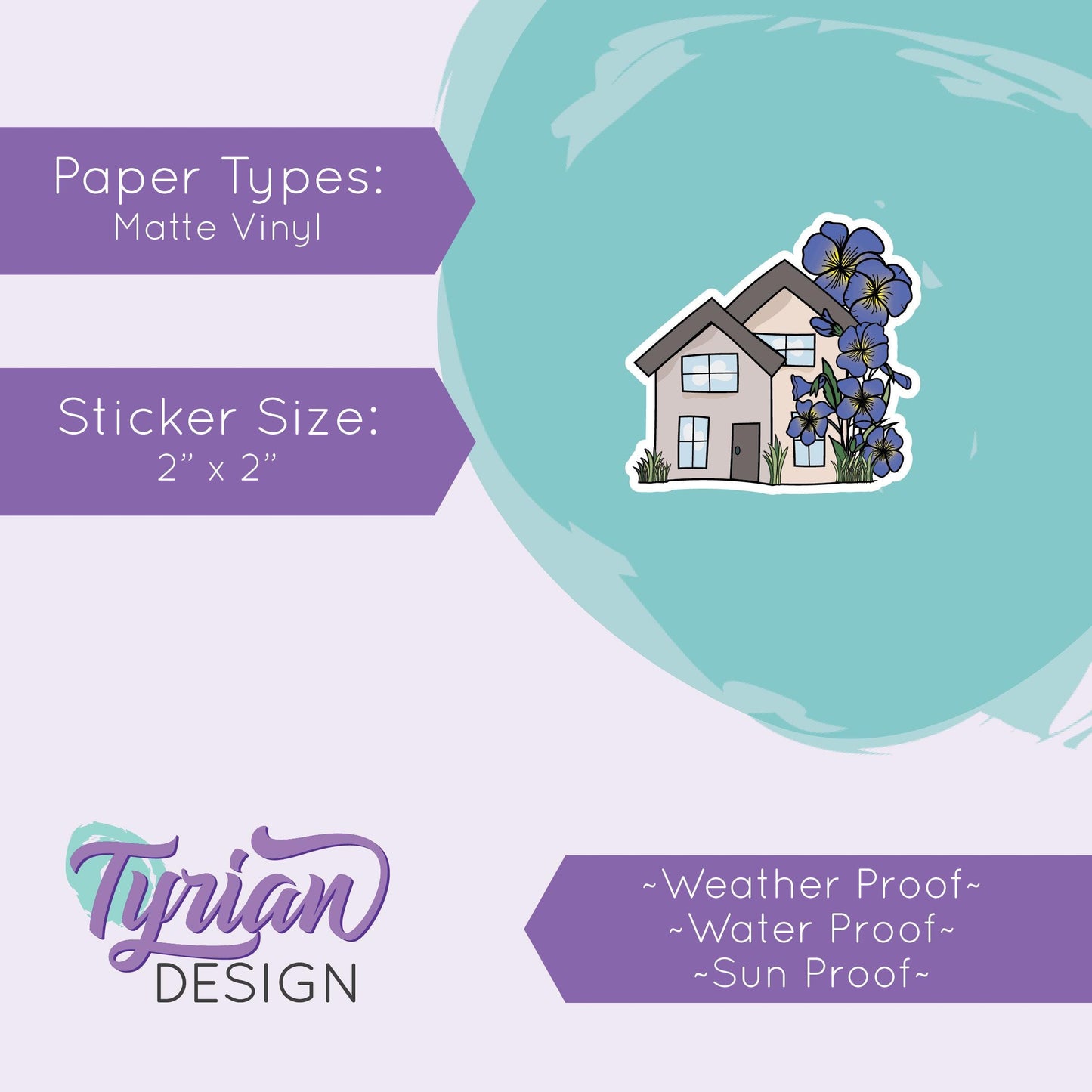 Violet House Vinyl Sticker | High quality weather proof vinyl | 2"x 2" | House Sticker| Little House | Tumbler Sticker | Violet Flower
