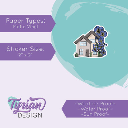 Violet House Vinyl Sticker | High quality weather proof vinyl | 2"x 2" | House Sticker| Little House | Tumbler Sticker | Violet Flower