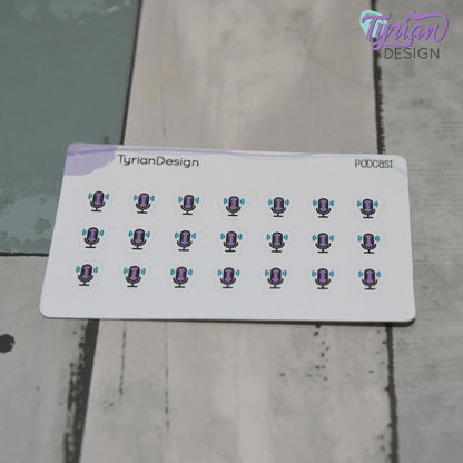 Podcast Stickers | Tiny Icon Microphone stickers on a mini sheet | 21 stickers | .3 x .36" each | Voice icon sticker | White or Clear Matte