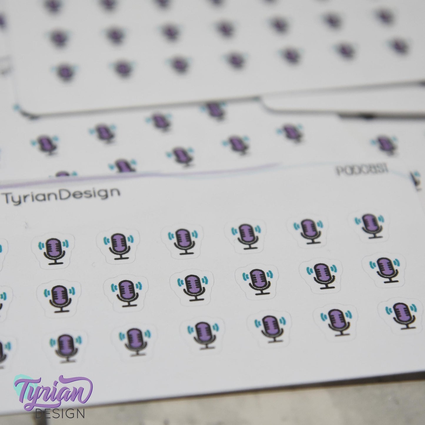 Podcast Stickers | Tiny Icon Microphone stickers on a mini sheet | 21 stickers | .3 x .36" each | Voice icon sticker | White or Clear Matte