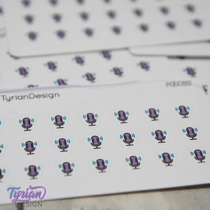 Podcast Stickers | Tiny Icon Microphone stickers on a mini sheet | 21 stickers | .3 x .36" each | Voice icon sticker | White or Clear Matte