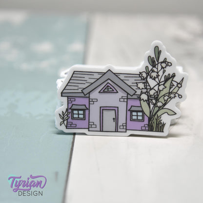 Lily of the Valley House Vinyl Sticker | Waterproof & Weatherproof | 2" x 1.5" | Durable Die-Cut Sticker for Journals, Tumblers and More