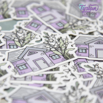 Lily of the Valley House Vinyl Sticker | Waterproof & Weatherproof | 2" x 1.5" | Durable Die-Cut Sticker for Journals, Tumblers and More