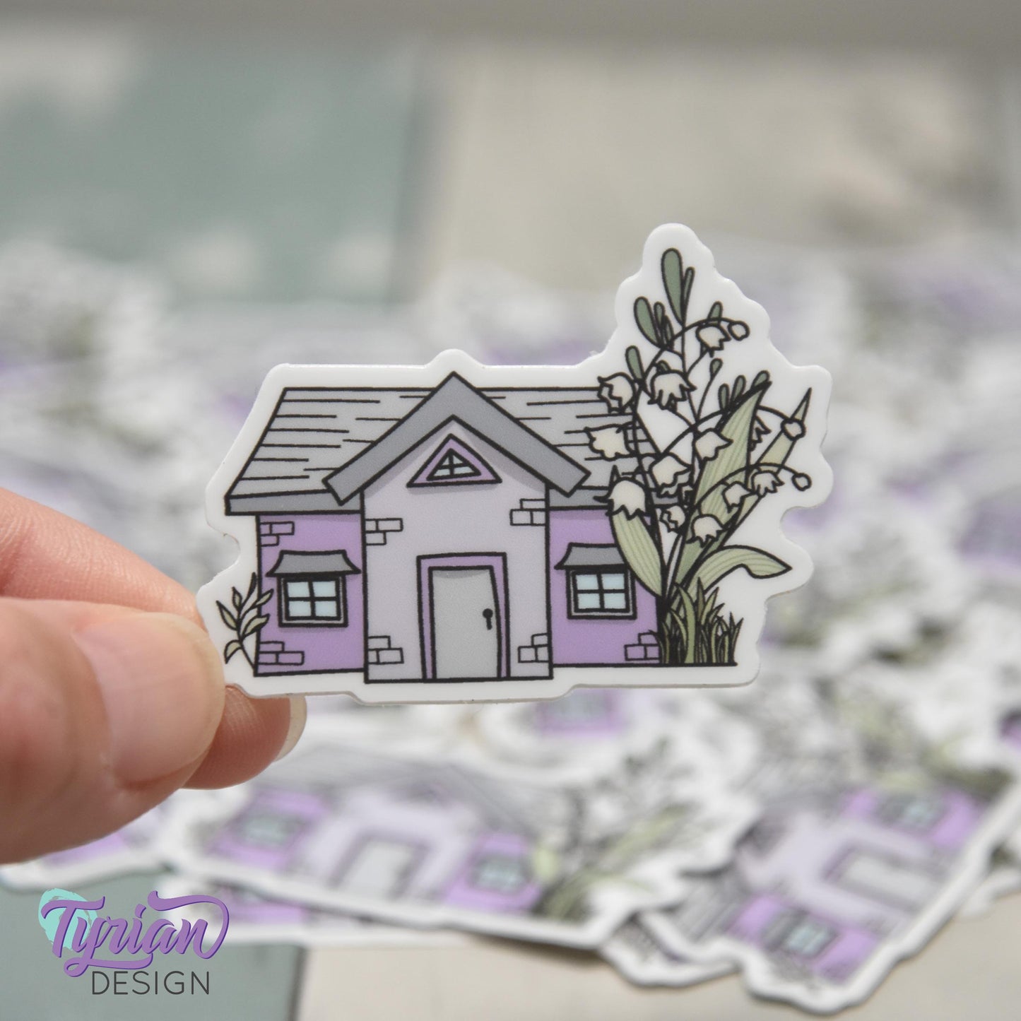Lily of the Valley House Vinyl Sticker | Waterproof & Weatherproof | 2" x 1.5" | Durable Die-Cut Sticker for Journals, Tumblers and More