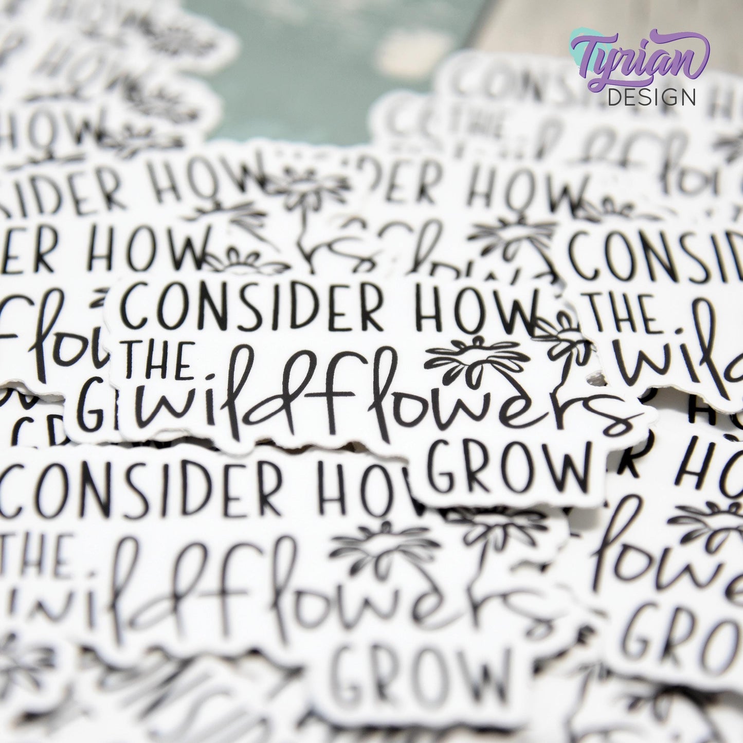 Consider How the Wildflowers Grow Vinyl Sticker | Bible Sticker | Wildflower Sticker | High quality weather proof vinyl | 2.5x 1.7 in