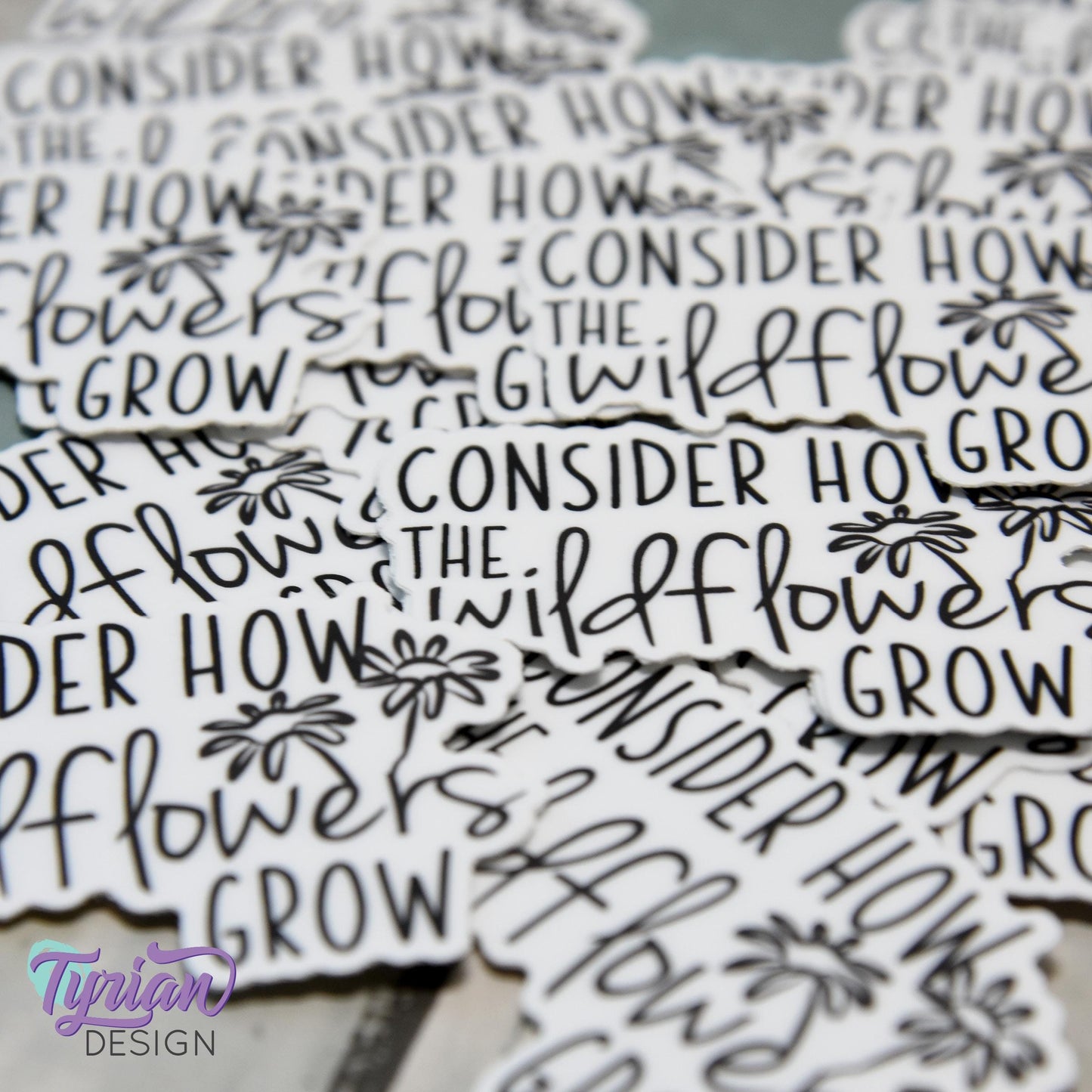Consider How the Wildflowers Grow Vinyl Sticker | Bible Sticker | Wildflower Sticker | High quality weather proof vinyl | 2.5x 1.7 in
