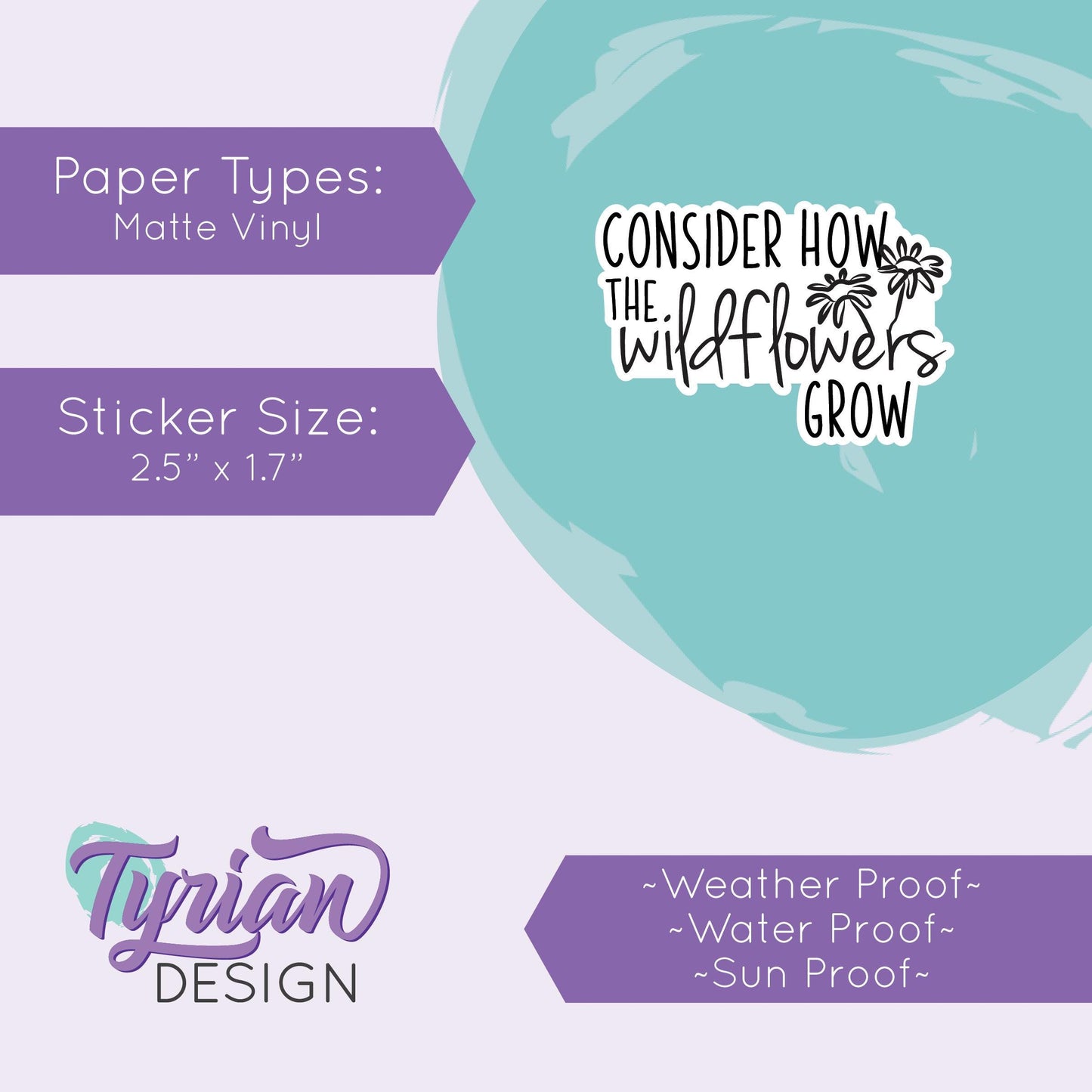 Consider How the Wildflowers Grow Vinyl Sticker | Bible Sticker | Wildflower Sticker | High quality weather proof vinyl | 2.5x 1.7 in