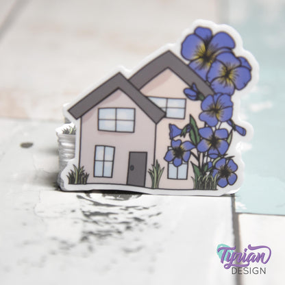Violet House Vinyl Sticker | High quality weather proof vinyl | 2"x 2" | House Sticker| Little House | Tumbler Sticker | Violet Flower