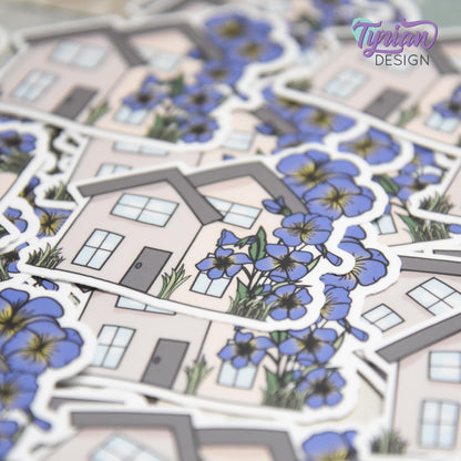 Violet House Vinyl Sticker | High quality weather proof vinyl | 2"x 2" | House Sticker| Little House | Tumbler Sticker | Violet Flower