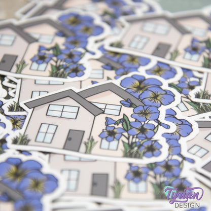 Violet House Vinyl Sticker | High quality weather proof vinyl | 2"x 2" | House Sticker| Little House | Tumbler Sticker | Violet Flower