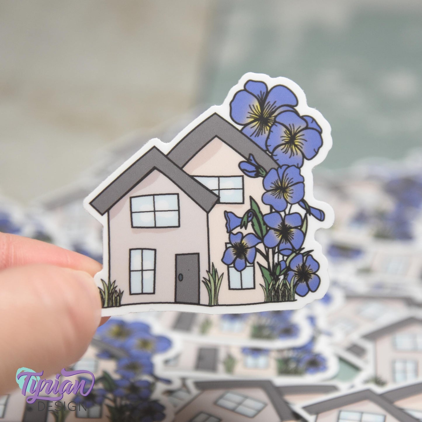 Violet House Vinyl Sticker | High quality weather proof vinyl | 2"x 2" | House Sticker| Little House | Tumbler Sticker | Violet Flower