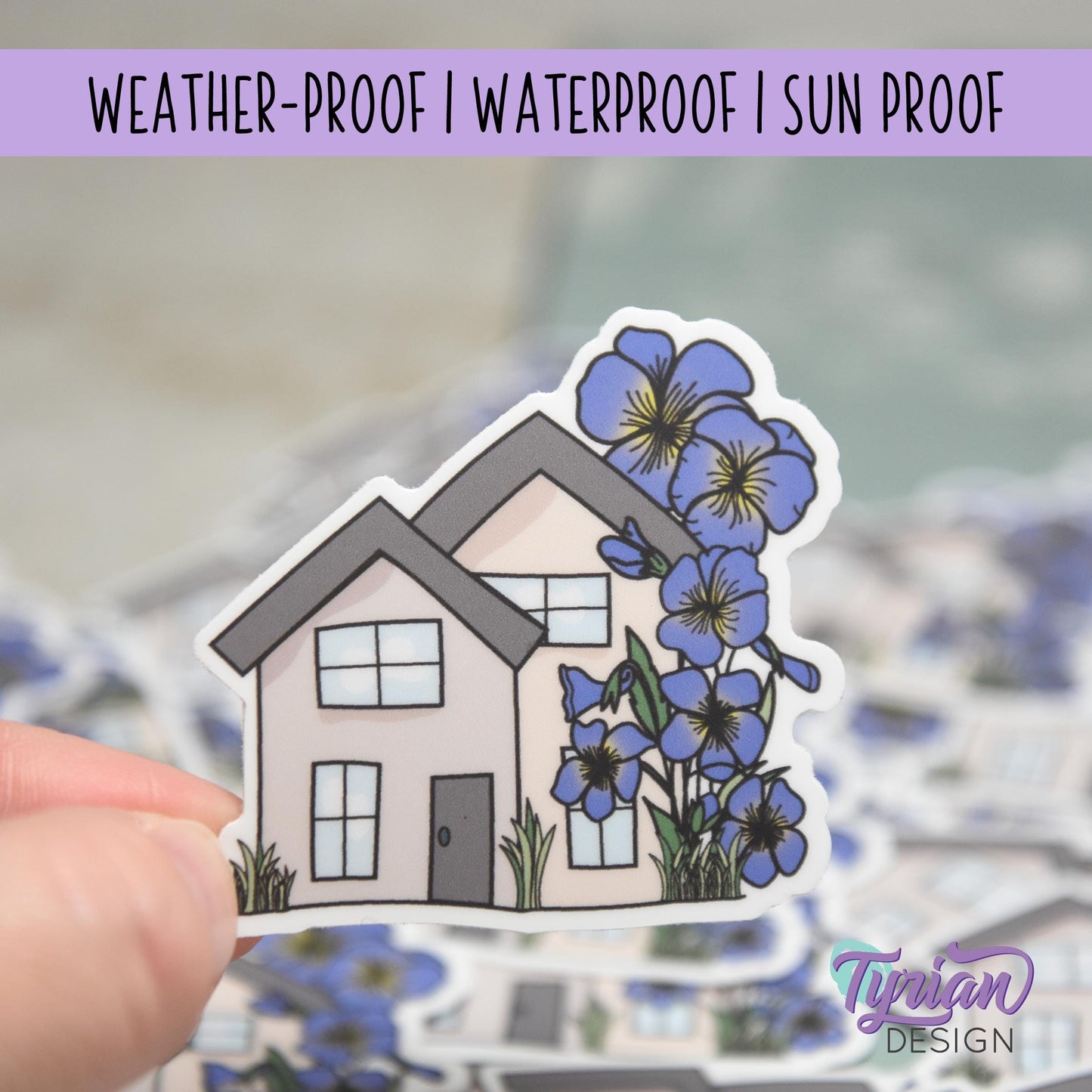 Violet House Vinyl Sticker | High quality weather proof vinyl | 2"x 2" | House Sticker| Little House | Tumbler Sticker | Violet Flower