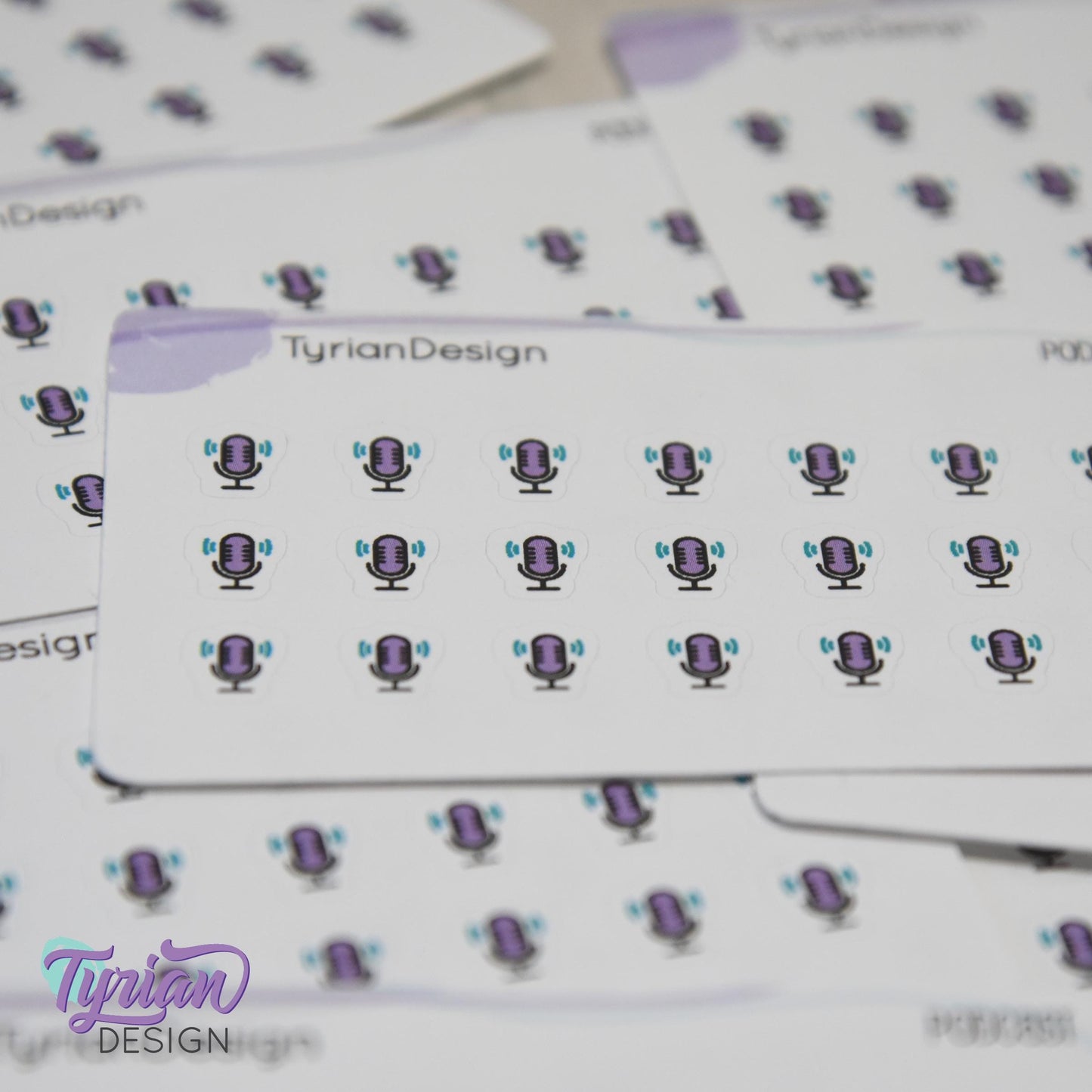 Podcast Stickers | Tiny Icon Microphone stickers on a mini sheet | 21 stickers | .3 x .36" each | Voice icon sticker | White or Clear Matte