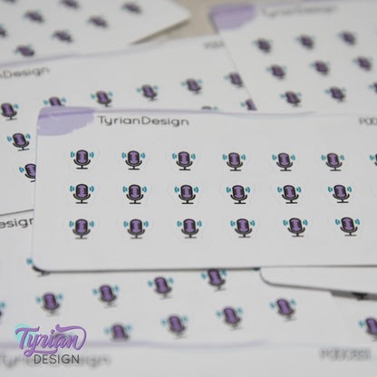 Podcast Stickers | Tiny Icon Microphone stickers on a mini sheet | 21 stickers | .3 x .36" each | Voice icon sticker | White or Clear Matte