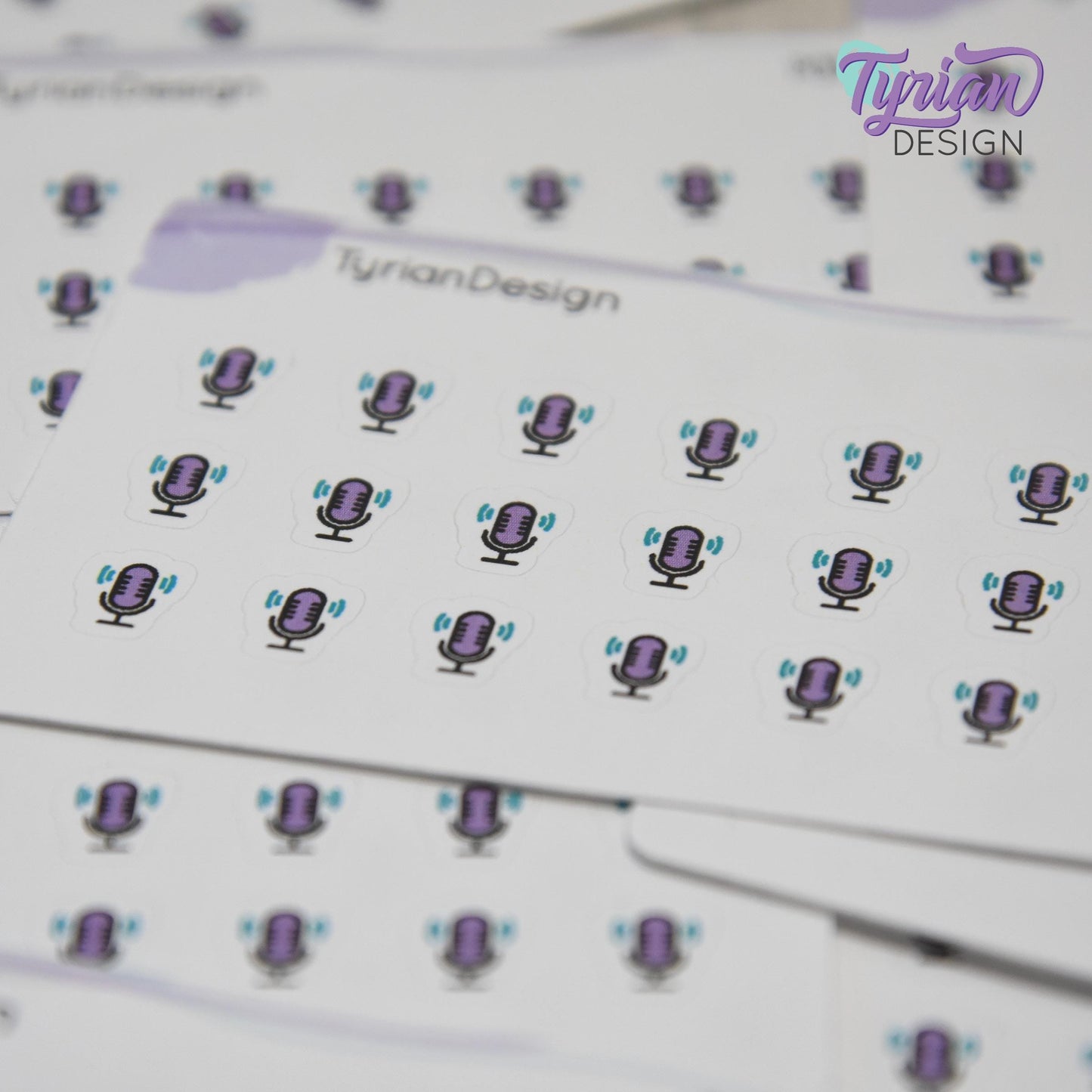 Podcast Stickers | Tiny Icon Microphone stickers on a mini sheet | 21 stickers | .3 x .36" each | Voice icon sticker | White or Clear Matte