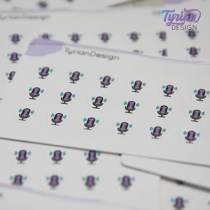 Podcast Stickers | Tiny Icon Microphone stickers on a mini sheet | 21 stickers | .3 x .36" each | Voice icon sticker | White or Clear Matte