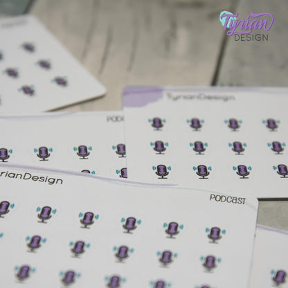Podcast Stickers | Tiny Icon Microphone stickers on a mini sheet | 21 stickers | .3 x .36" each | Voice icon sticker | White or Clear Matte