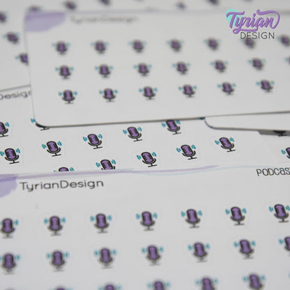 Podcast Stickers | Tiny Icon Microphone stickers on a mini sheet | 21 stickers | .3 x .36" each | Voice icon sticker | White or Clear Matte