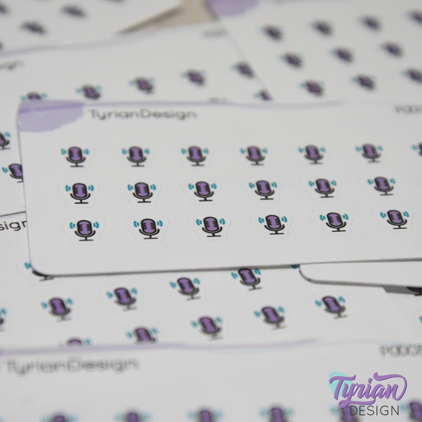 Podcast Stickers | Tiny Icon Microphone stickers on a mini sheet | 21 stickers | .3 x .36" each | Voice icon sticker | White or Clear Matte