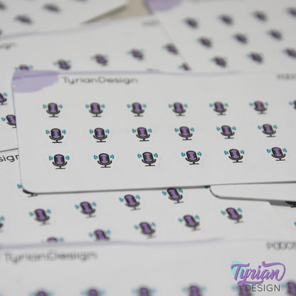 Podcast Stickers | Tiny Icon Microphone stickers on a mini sheet | 21 stickers | .3 x .36" each | Voice icon sticker | White or Clear Matte