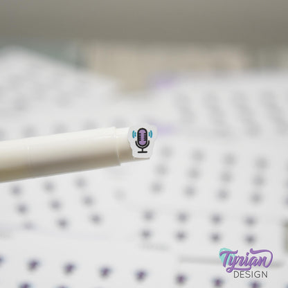 Podcast Stickers | Tiny Icon Microphone stickers on a mini sheet | 21 stickers | .3 x .36" each | Voice icon sticker | White or Clear Matte